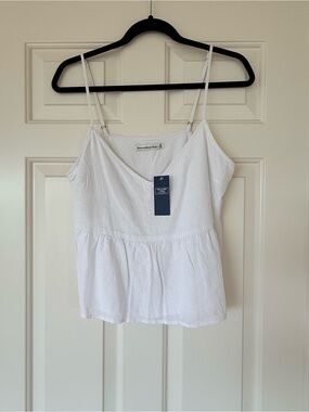 Abercrombie & Fitch White Linen-Blend Spaghetti Strap Crop Top M NWT